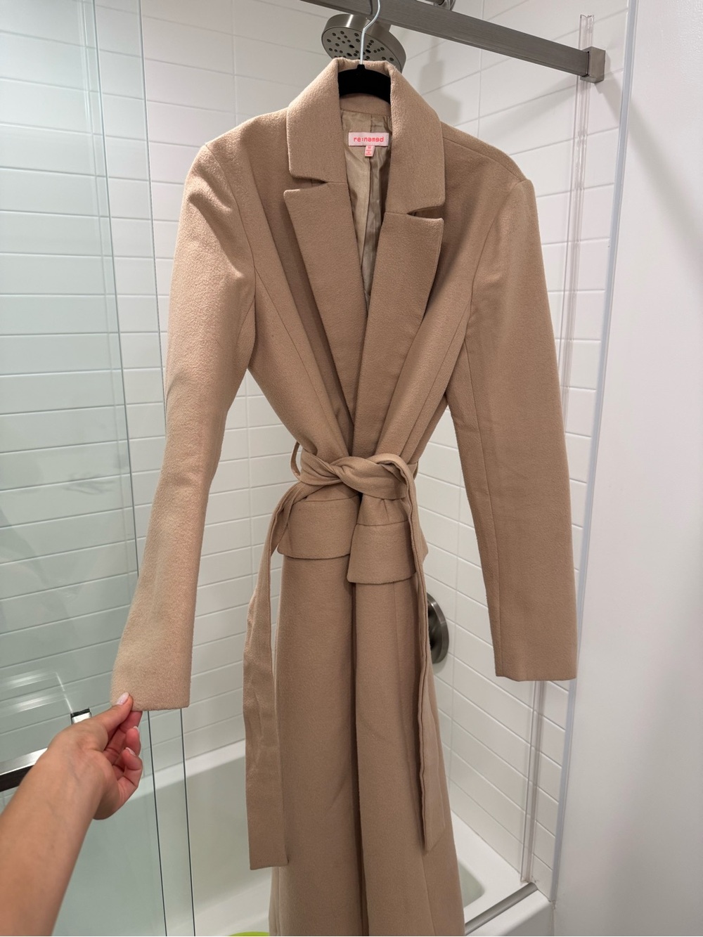 re:named Tan Wrap Coat with Tie Waist